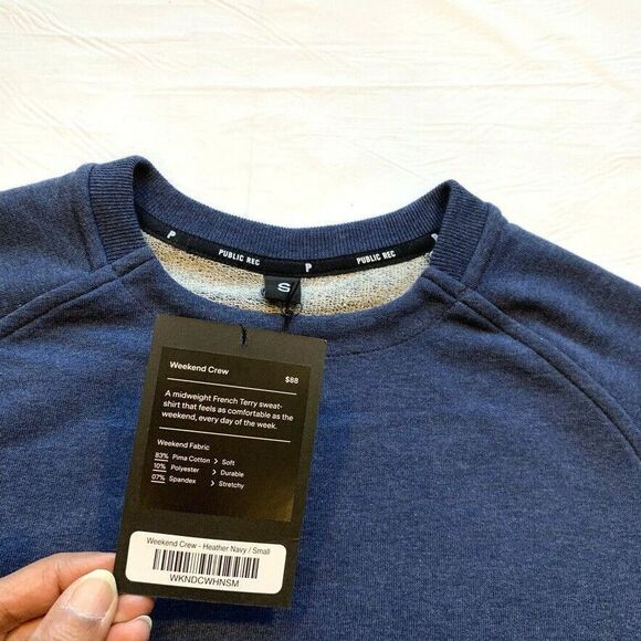 NEW Public Rec Sweater Mens Small Blue Sweatshirt Weekend Crew Pima French Terry - Picture 4 of 12